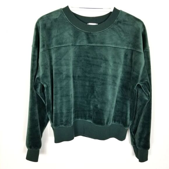 Everve Sweaters - Everve Women Velour Cropped Sweatshirt Size S Green Pullover Comfy